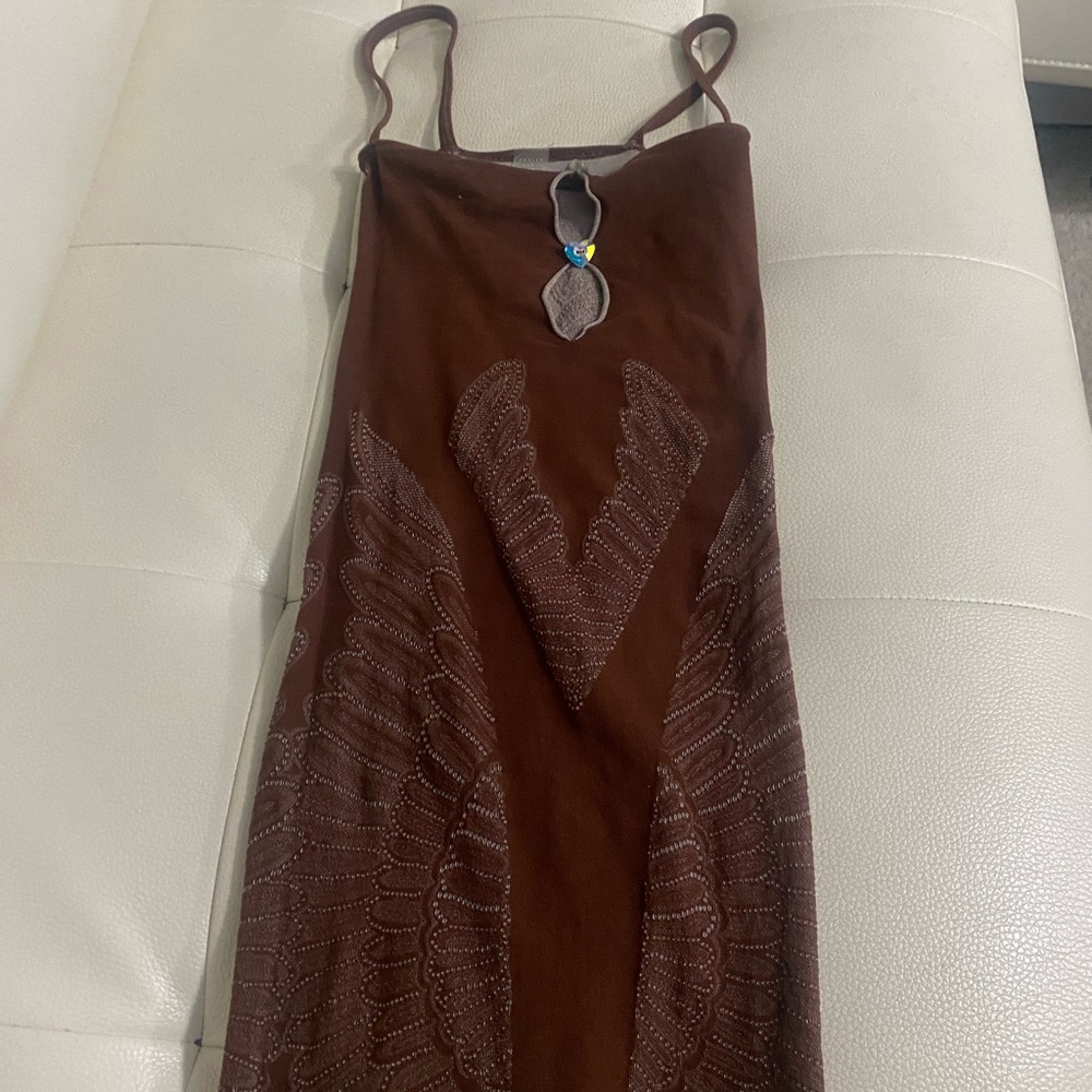 POSTER GIRL Brown Strapless Dress with Embellishments